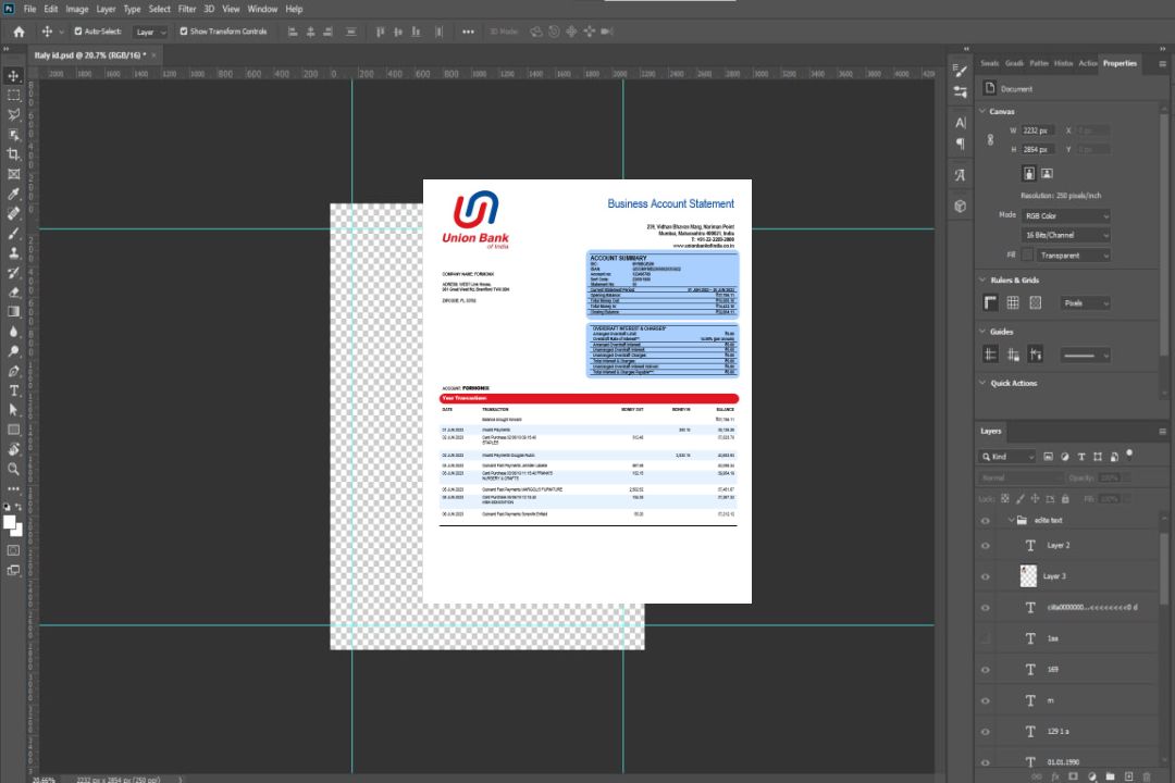 Modèle Word et PDF de déclaration commerciale de l'Union Bank of India template